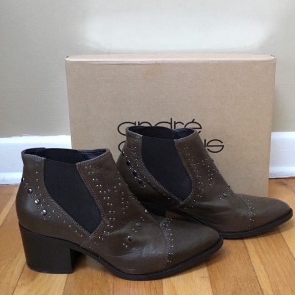 ANDRE ASSOUS ‘Frankie’ Brown Calf Leather Studded Bootie Size 7 - Picture 3 of 8